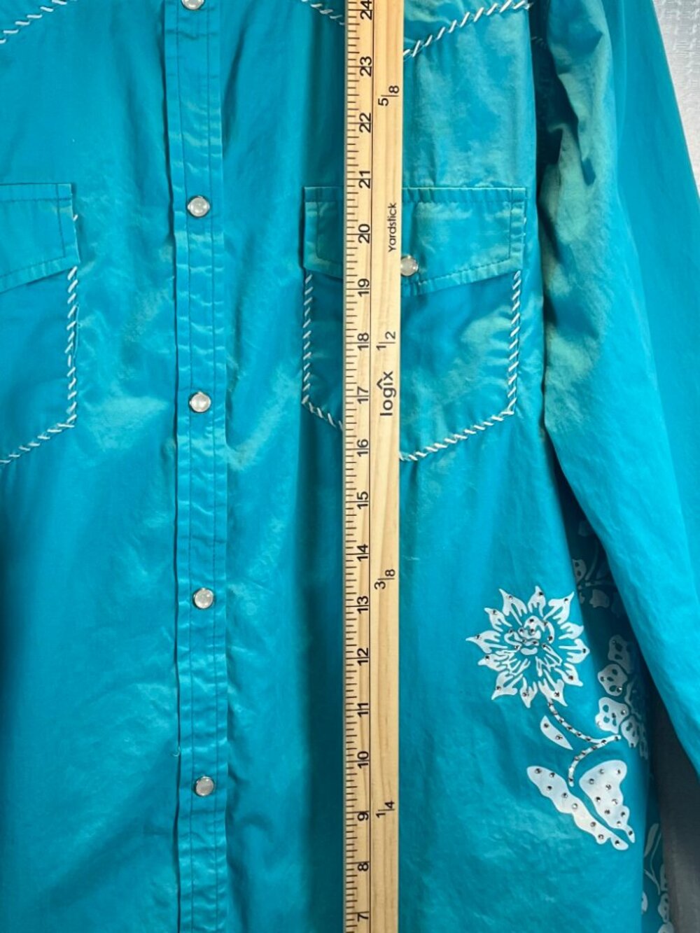Cowgirl Hardware Turquoise / Teal Long Sleeve Pearl Snap Western Shirt size XL - Picture 10 of 14